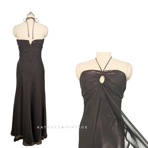 Vintage Betsy Adam Prom Dress Maxi Gown M Brown Y2K 90S Fairy Grunge Empire - Picture 2 of 14